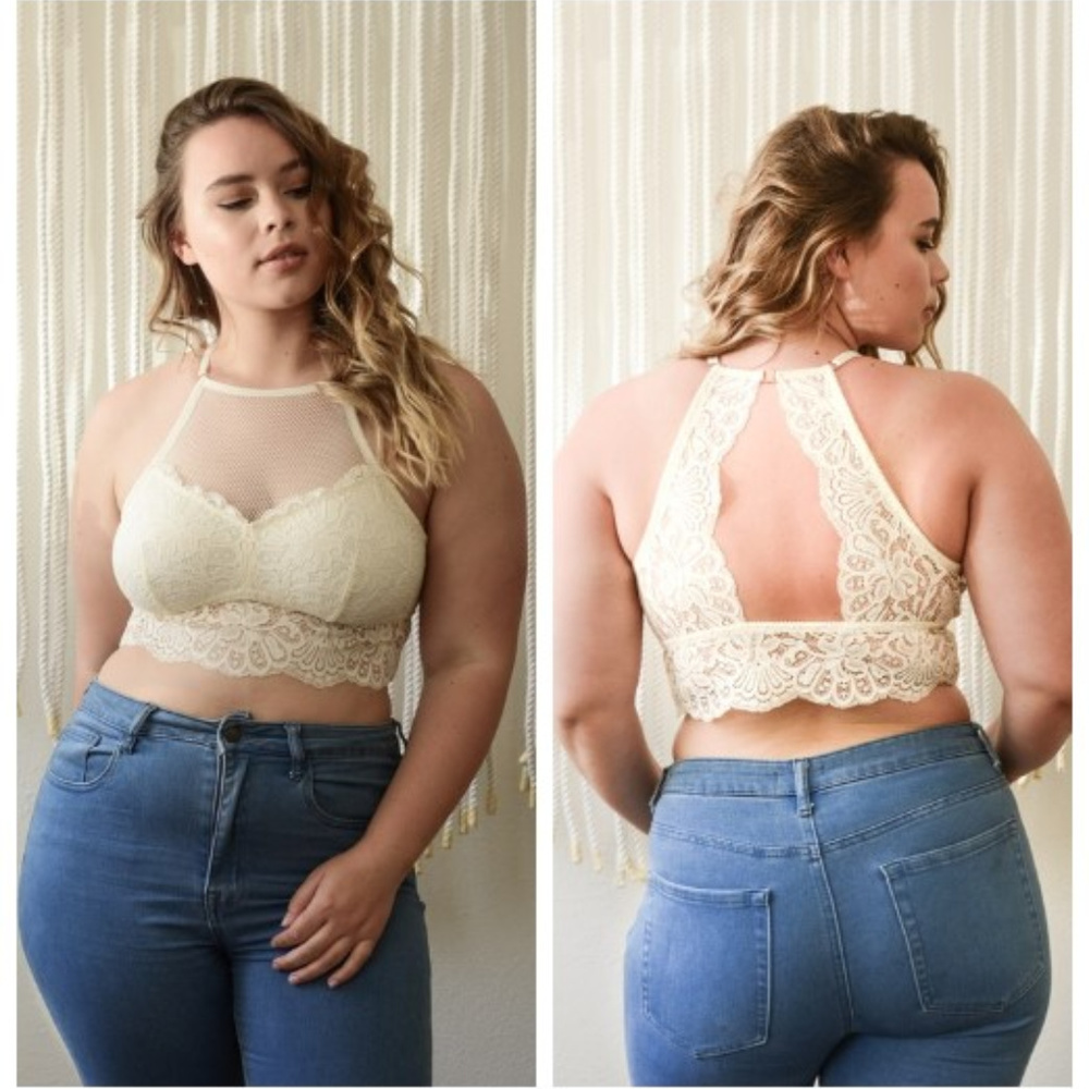 1 LEFT Plus Size High Neck Lace Racerback Bralette